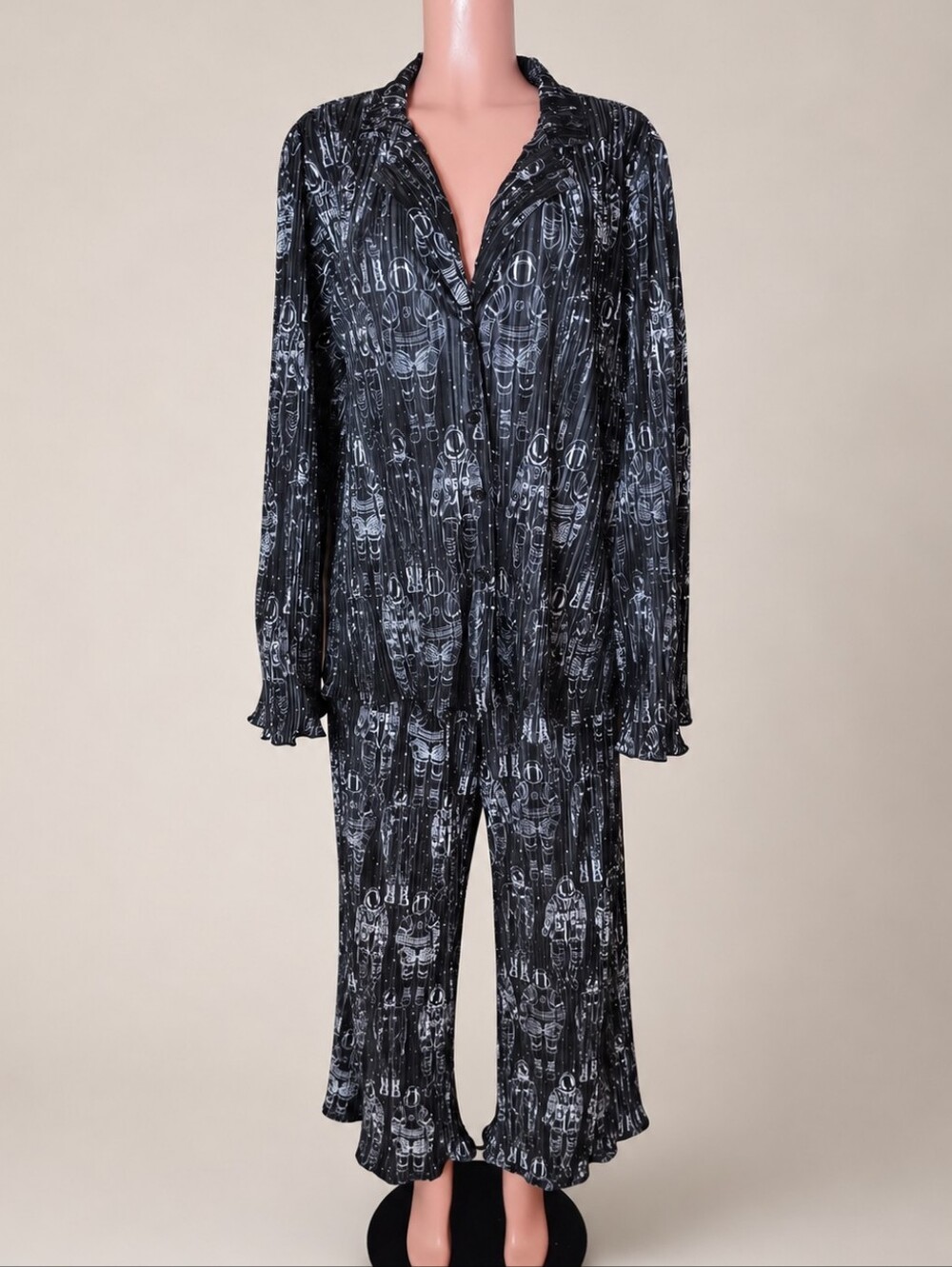 Dressed In Lala Plisse Astronaut Print Lounge Set 2XL